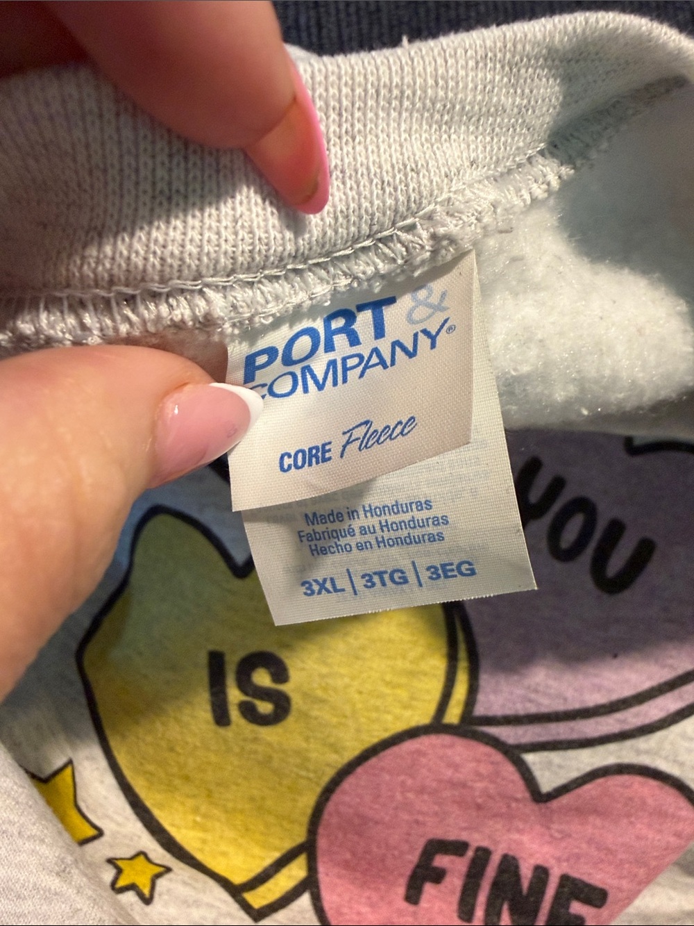 Port and Company Light Gray Crewneck with Pastel Heart Graphics - Picture 3 of 3